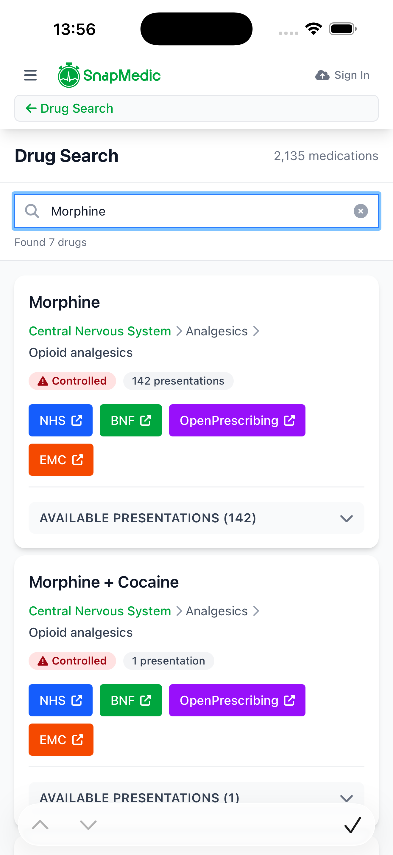 Standalone medication search
